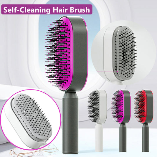 Self-Cleaning Hair Brush with One-Click Removal - Professional Anti-Static Detangler